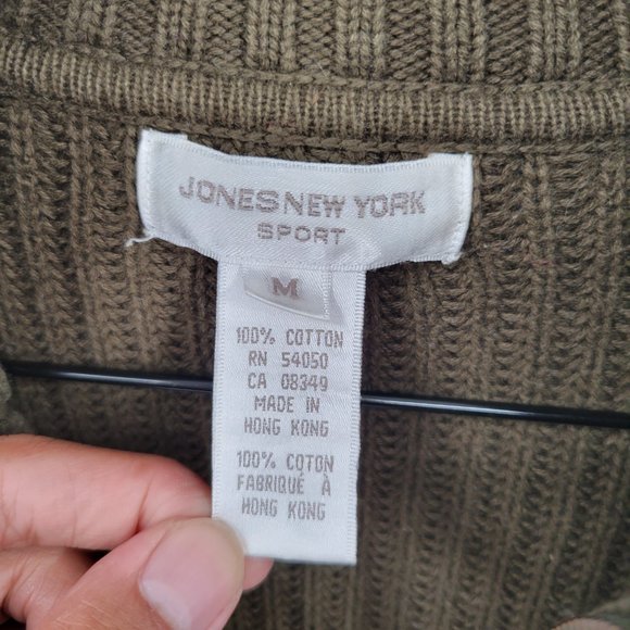 Jones New York Women Green Ribbed Full Zip Front Knit Sweater Jacket Size Medium - Picture 3 of 8